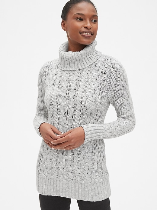 Image number 10 showing, Cable-Knit Turtleneck Tunic Sweater