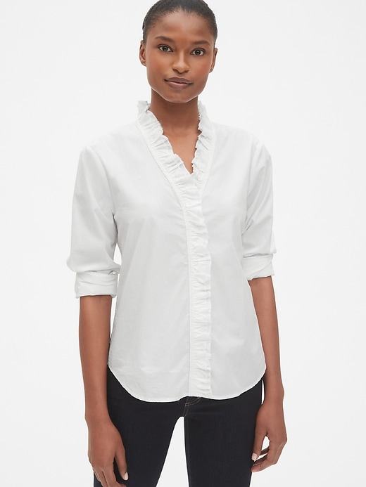 Image number 1 showing, Long Sleeve Ruffle-Trim Blouse