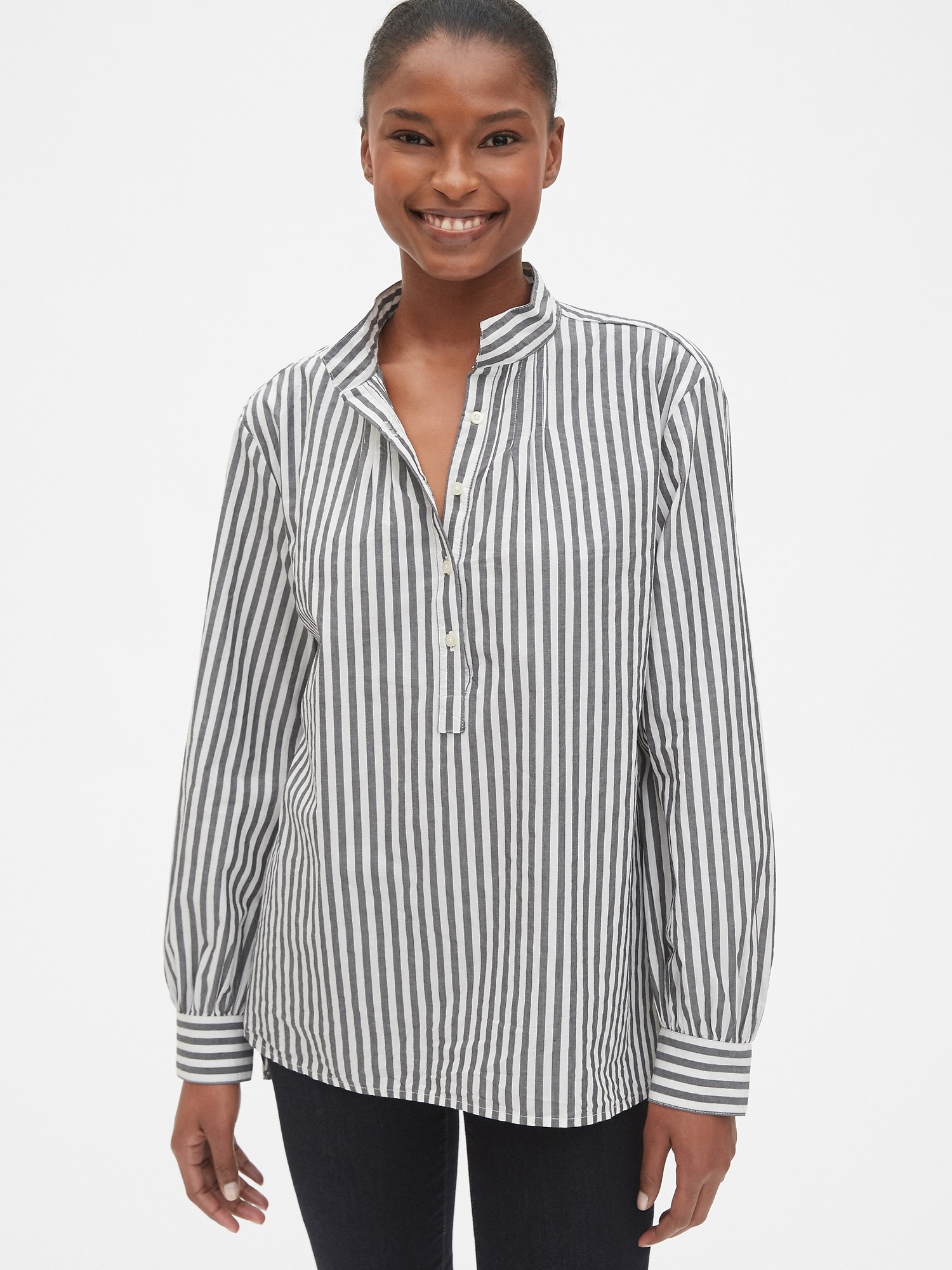 Stripe Shirred Popover Shirt Gap