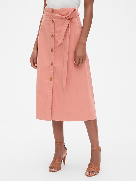 Image number 7 showing, Tie-Belt Button-Front Midi Skirt