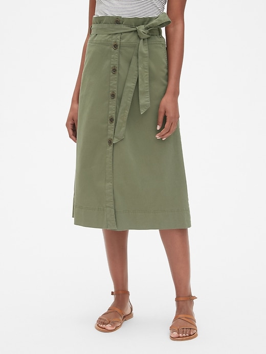View large product image 1 of 1. Tie-Belt Button-Front Midi Skirt