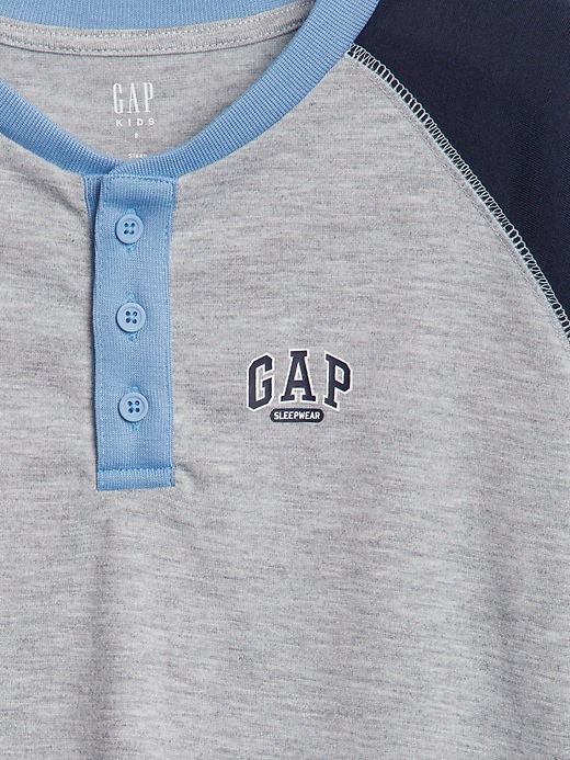 2 of 8 showing, with the color light heather gray of product Kids Raglan Henley Pj T-Shirt