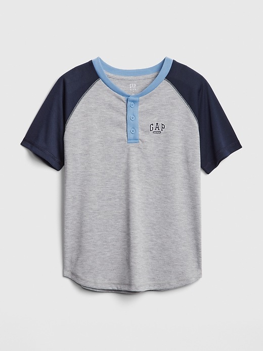 1 of 8 showing, with the color light heather gray of product Kids Raglan Henley Pj T-Shirt