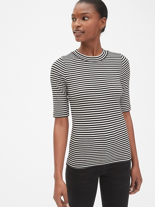 1 of 8 showing, with the color black stripe of product Modern Ribbed Mockneck Stripe T-Shirt