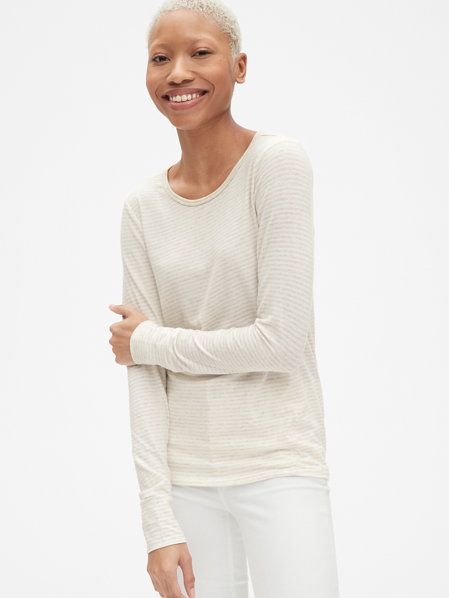 Featherweight Stripe Long Sleeve Crewneck T-Shirt | Gap