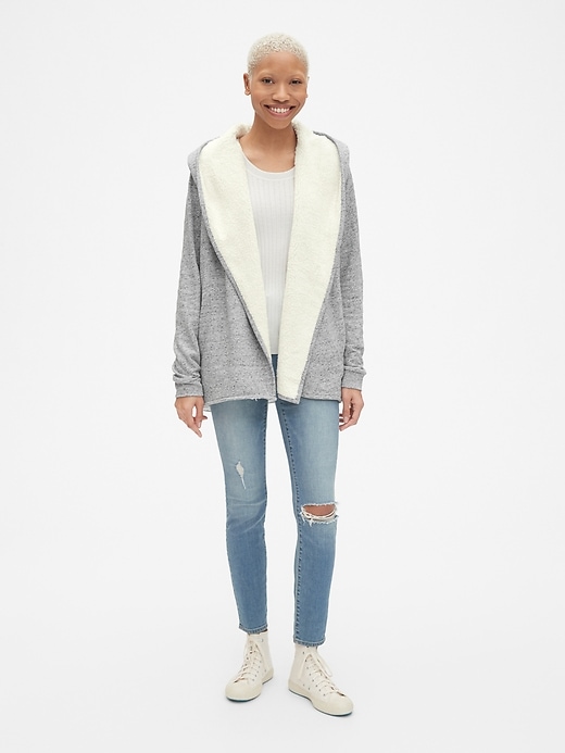 Image number 3 showing, Sherpa-Lined Hooded Wrap Cardigan Sweatshirt