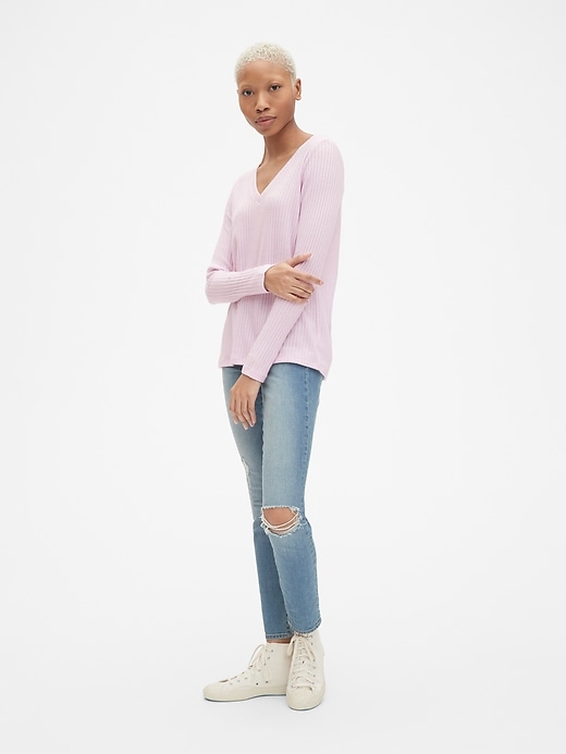 Image number 3 showing, Softspun Ribbed Long Sleeve V-Neck T-Shirt