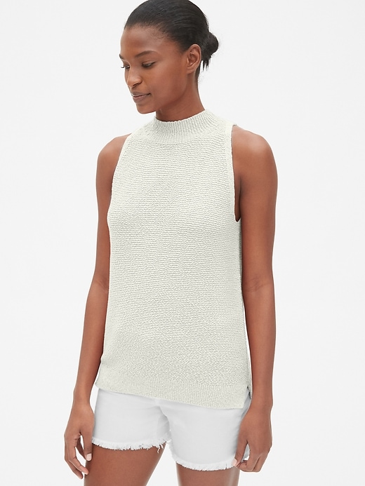 View large product image 1 of 1. Textured Sleeveless Mockneck Sweater