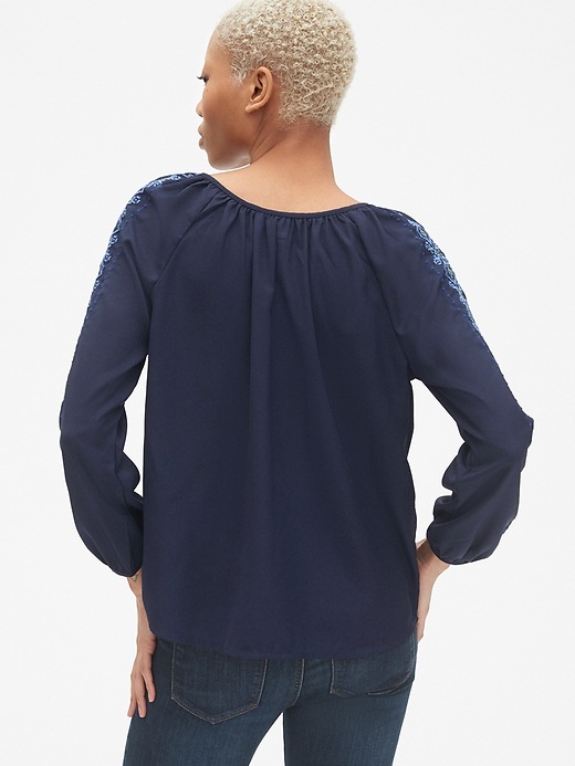 Image number 2 showing, Embroidered Split-Neck Peasant Blouse