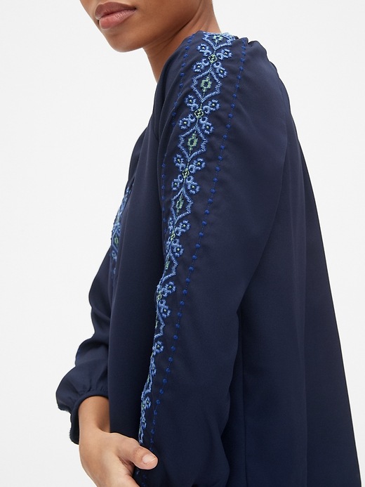 Image number 5 showing, Embroidered Split-Neck Peasant Blouse