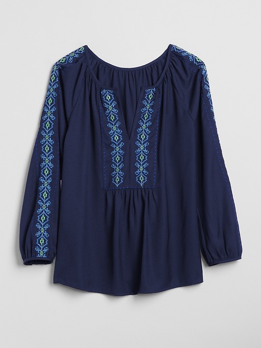 Image number 6 showing, Embroidered Split-Neck Peasant Blouse