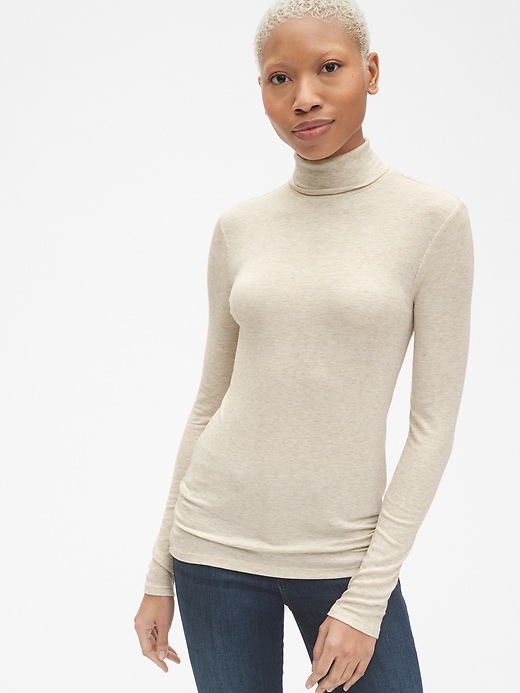 View large product image 1 of 1. Ribbed Long Sleeve Turtleneck Top in Modal