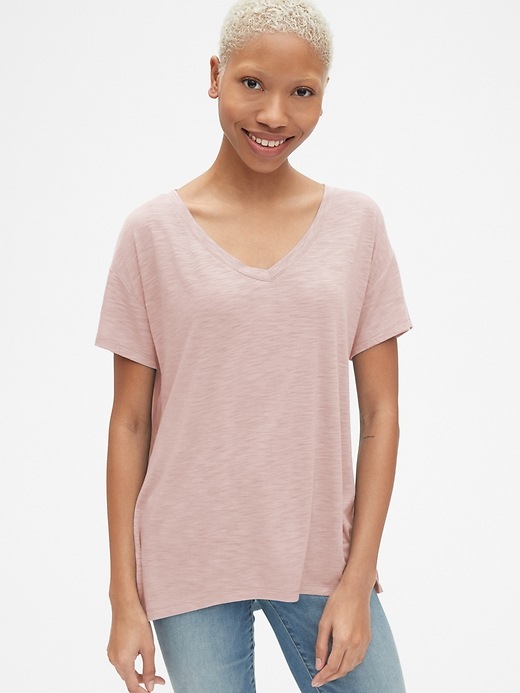 Image number 8 showing, Mix-Fabric Short Sleeve V-Neck T-Shirt