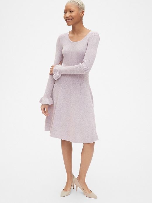 View large product image 1 of 1. Fit and Flare Long Sleeve Sweater Dress