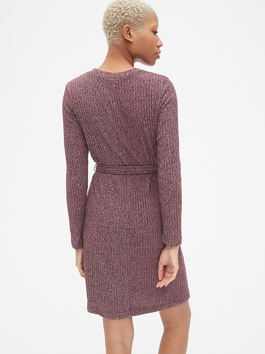 2 of 8 showing, with the color vamp red of product Softspun Ribbed Long Sleeve Tie-Waist Dress