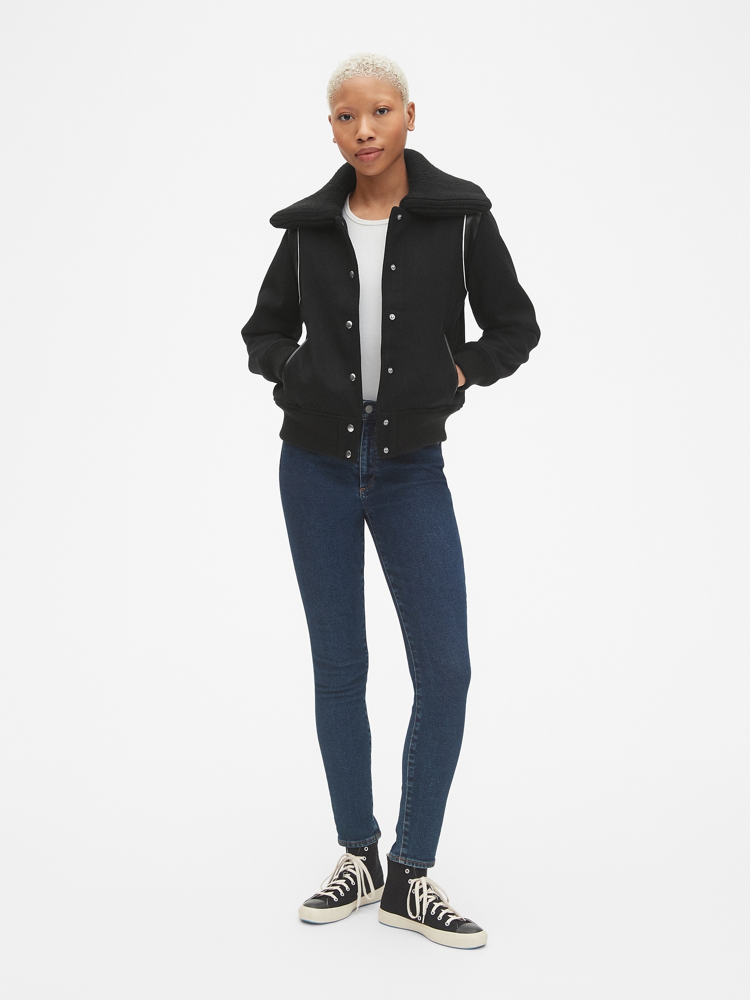 Varsity wool bomber jacket top