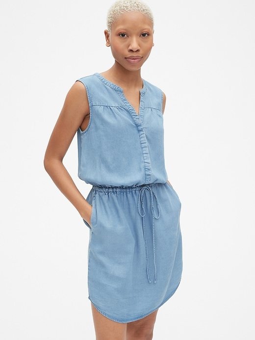 Image number 1 showing, Perfect Sleeveless Tie-Waist Shirtdress in TENCEL&#153