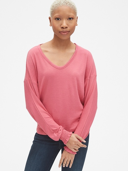 1 of 8 showing, with the color rosette of product Softspun Long Sleeve Top with Smocked Cuffs