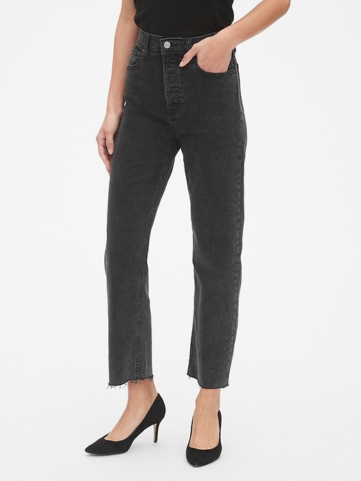 1 of 8 showing, with the color (Black) Washed Black of product High Rise Cheeky Straight Jeans