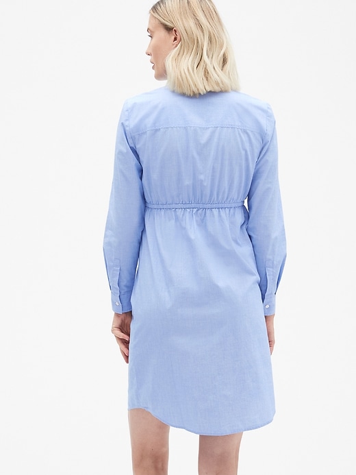 2 of 8 showing, with the color light blue of product Maternity Twist-Front Shirtdress in Poplin