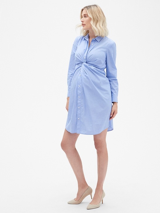 Image number 3 showing, Maternity Twist-Front Shirtdress in Poplin