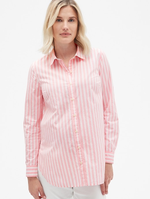 View large product image 1 of 1. Maternity Tailored Stripe Shirt in Poplin