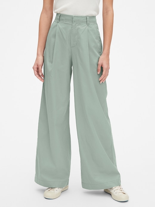 View large product image 1 of 1. High Rise Pleated Wide Leg Chinos