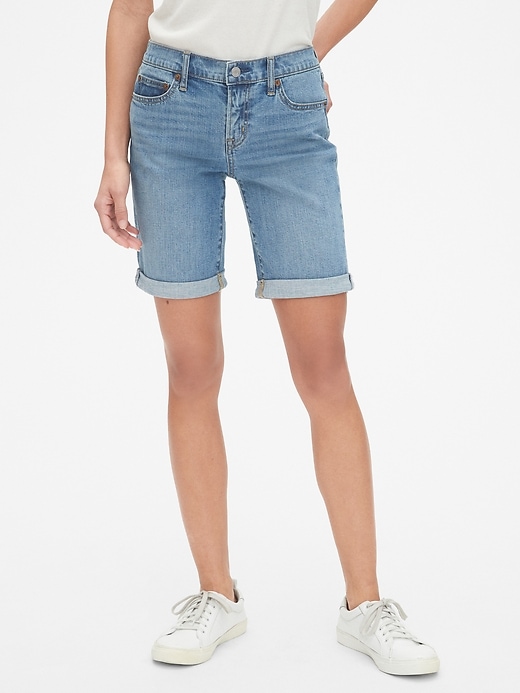 Image number 1 showing, Mid Rise 9" Denim Bermuda Shorts