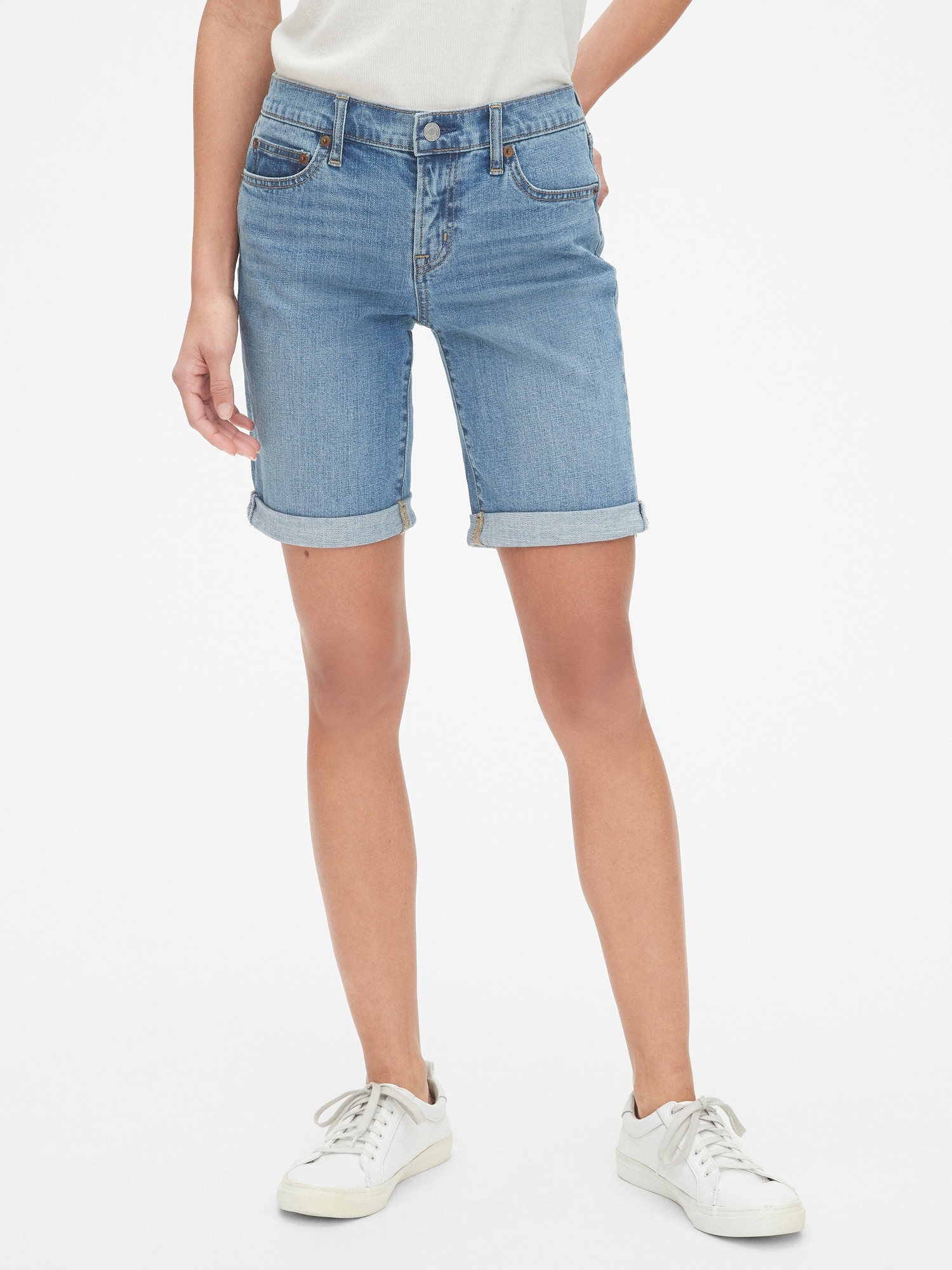 stretch denim bermuda shorts