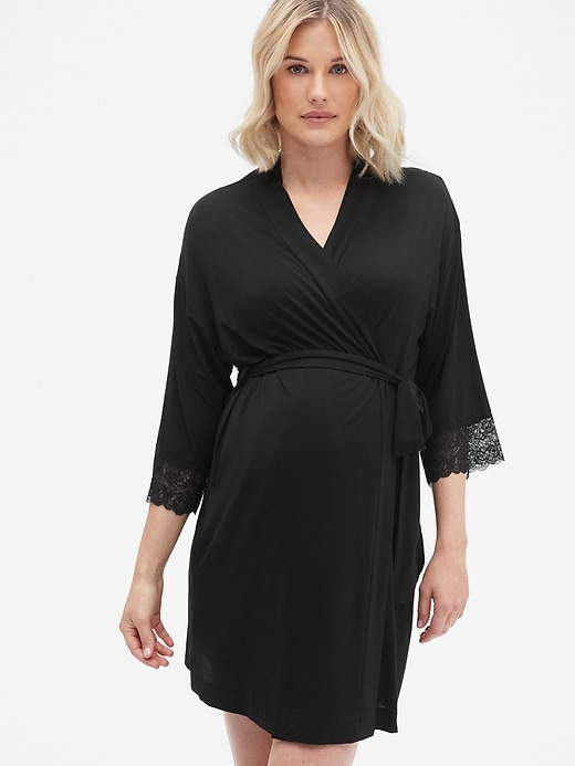 Image number 1 showing, Maternity Lace Trim Robe in Modal