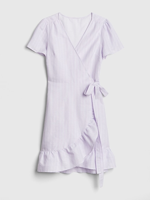 Image number 6 showing, Stripe Ruffle Wrap Dress in Linen-Cotton