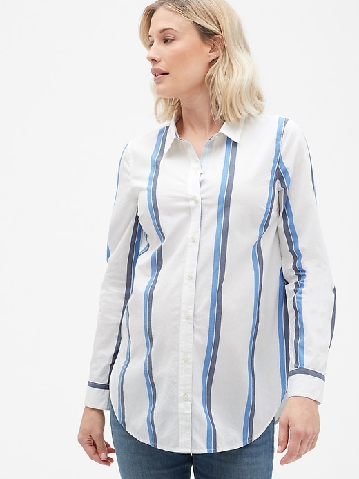 Image number 1 showing, Maternity Tailored Stripe Shirt in Poplin