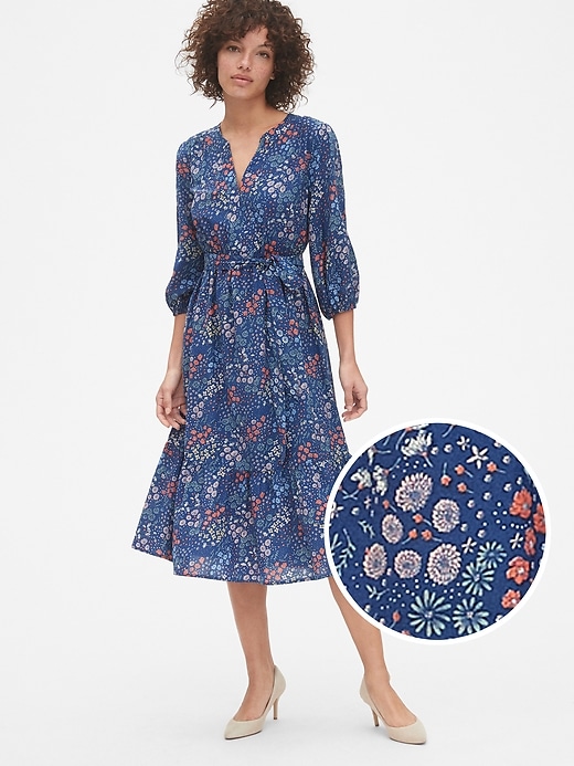 Image number 1 showing, Floral Print Three-Quarter Sleeve Tiered Midi Dress