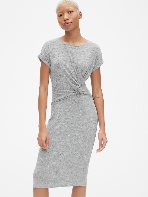 Image number 1 showing, Softspun Short Sleeve Twist-Knot Midi Dress