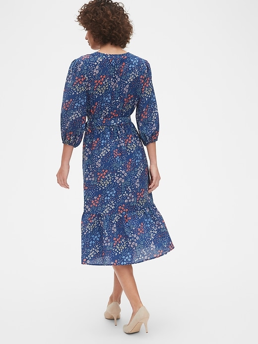 Image number 2 showing, Floral Print Three-Quarter Sleeve Tiered Midi Dress