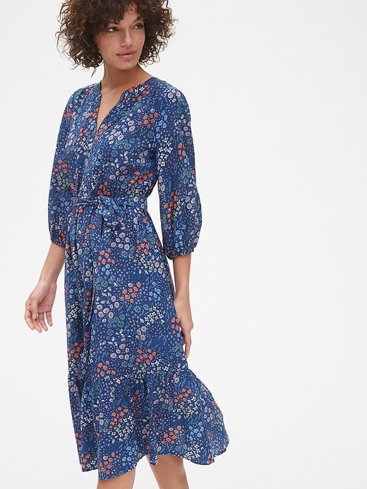 Image number 5 showing, Floral Print Three-Quarter Sleeve Tiered Midi Dress