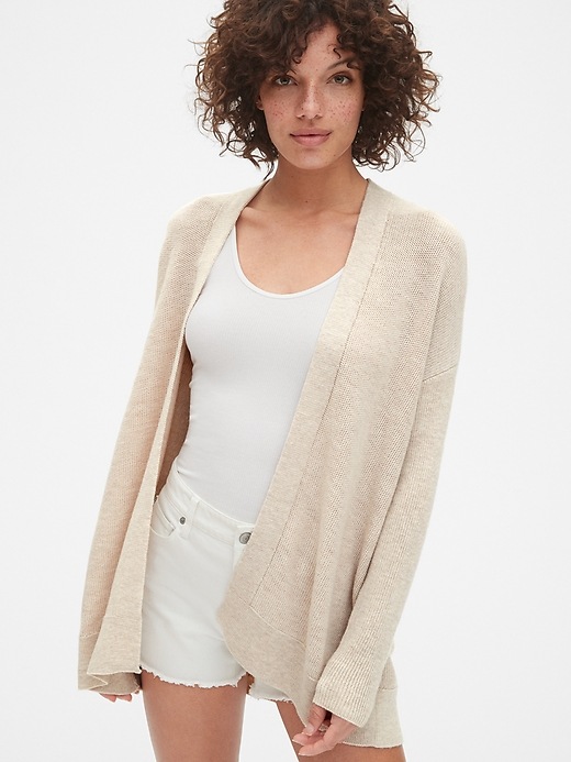Image number 1 showing, True Soft Mix-Stitch Relaxed Open-Front Cardigan Sweater