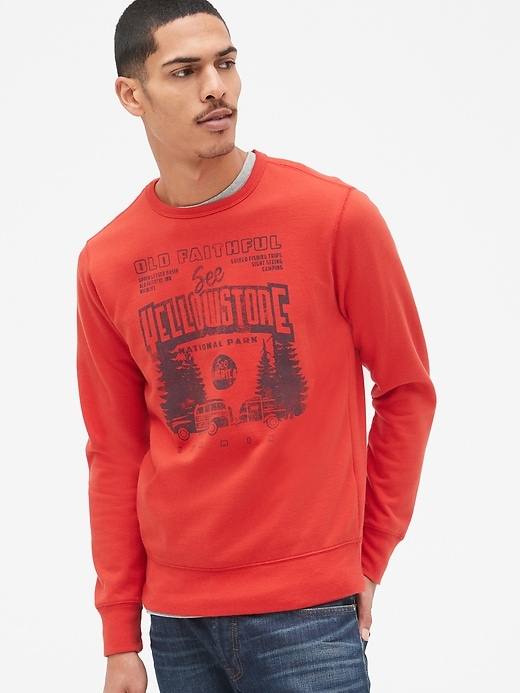 1 of 8 showing, with the color red light of product Graphic Crewneck Pullover Sweatshirt