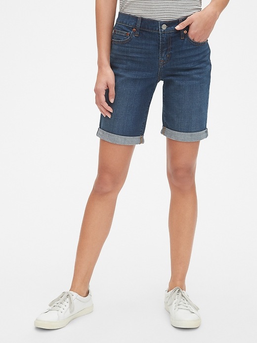 Image number 1 showing, Mid Rise 9" Denim Bermuda Shorts