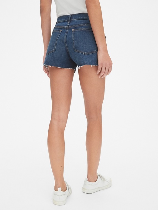2 of 8 showing, with the color dark indigo of product Mid Rise 3" Denim Shorts