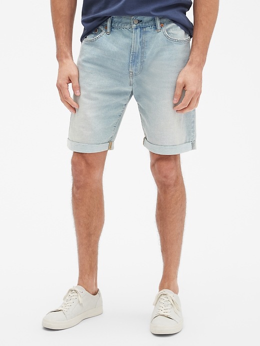 1 of 8 showing, with the color light bleached of product 10" Slim Denim Shorts with GapFlex