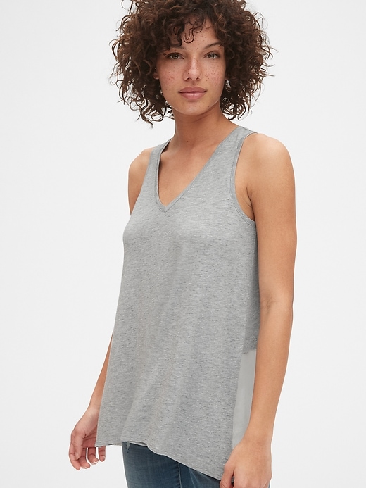 View large product image 1 of 1. Mix-Fabric V-Neck Tank Top