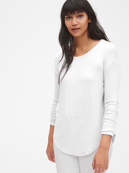 1 of 8 showing, with the color white of product Softspun Mix-Fabric Long Sleeve Tunic Top