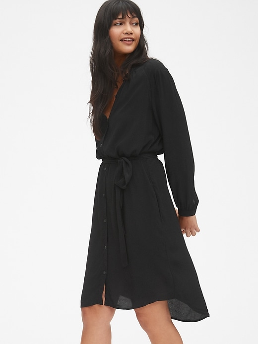 Image number 5 showing, Perfect Long Sleeve Pleated Tie-Waist Shirtdress