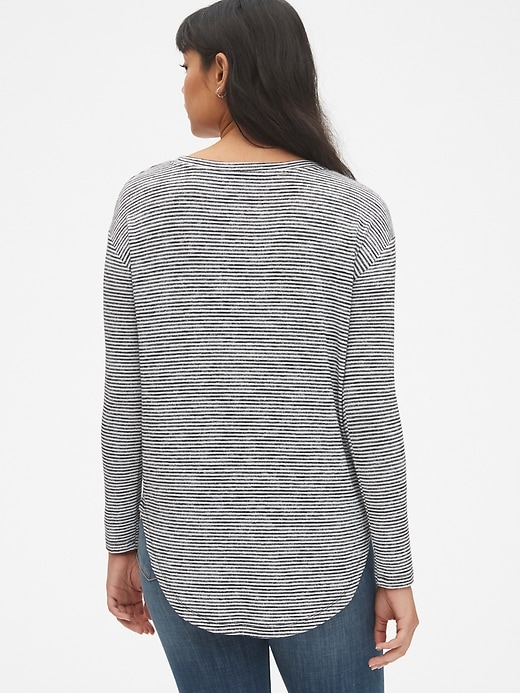 2 of 8 showing, with the color black stripe of product Softspun Long Sleeve Stripe Tunic Top