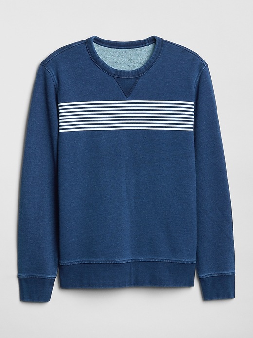 Image number 6 showing, Indigo Chest-Stripe Crewneck Pullover Sweatshirt in French Terry