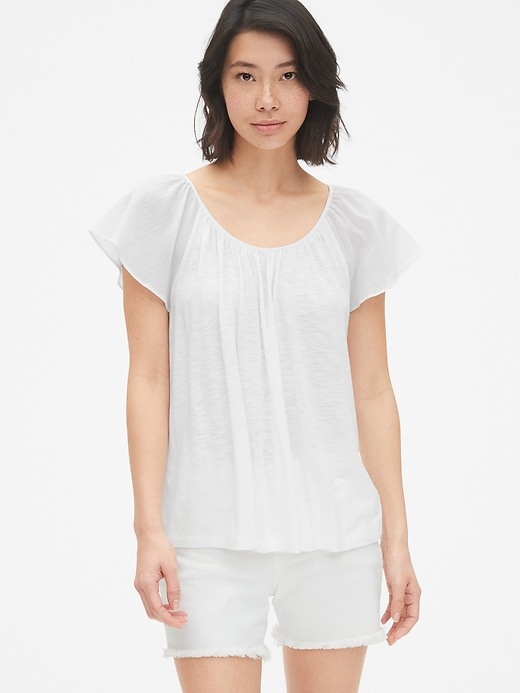 Image number 1 showing, Mix-Fabric Flutter Sleeve Top