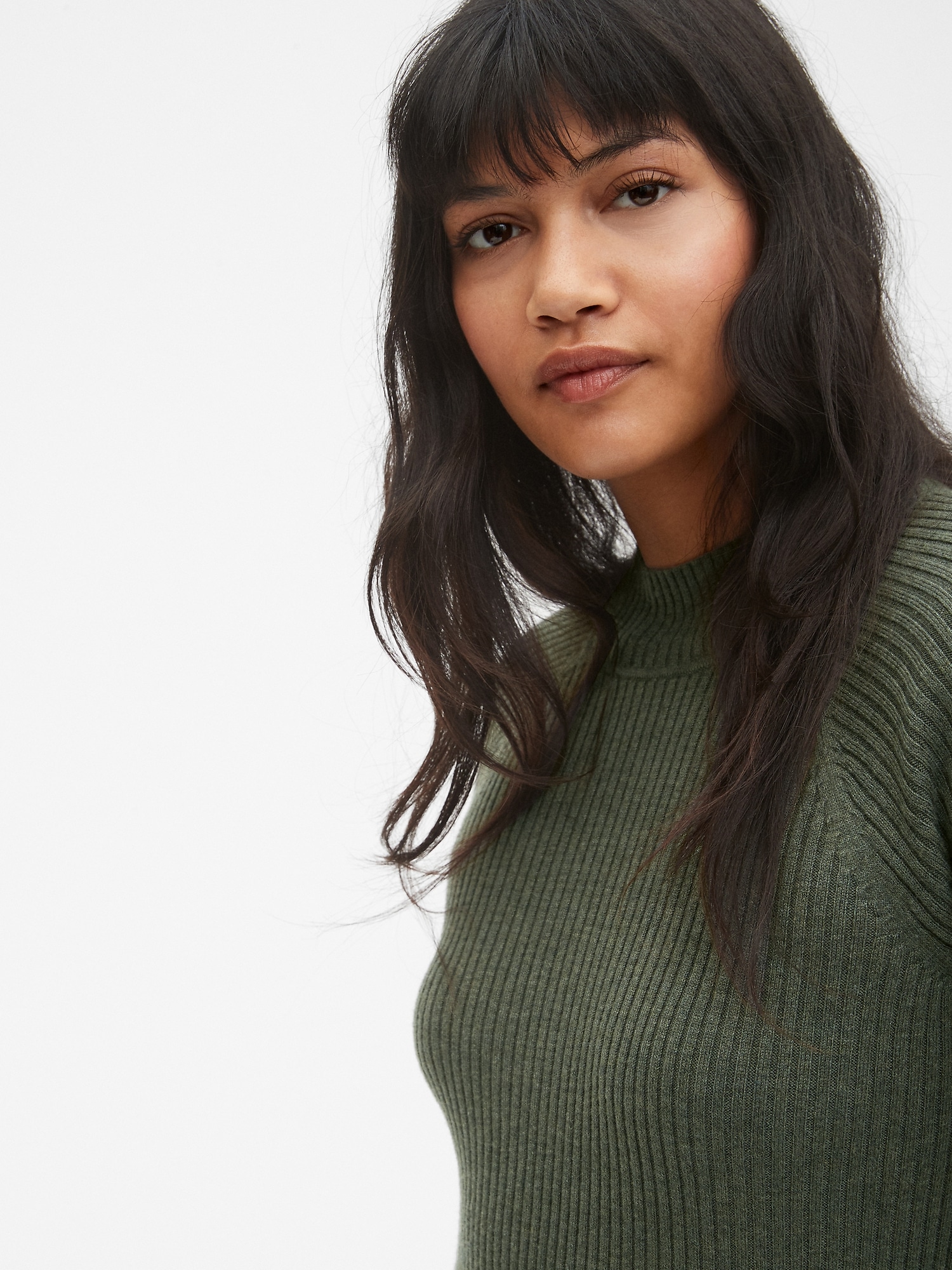 JJ Perfection Women's Soft Ribbed Crew Neck Pullover Sweater - Olive Green
