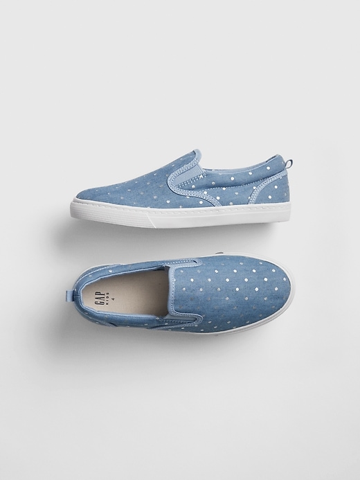 1 of 8 showing, with the color denim of product Kids Sparkle-Dot Chambray Sneakers