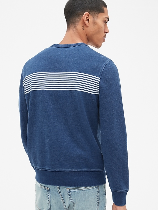 Image number 2 showing, Indigo Chest-Stripe Crewneck Pullover Sweatshirt in French Terry